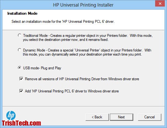Hp universal print driver installation mode